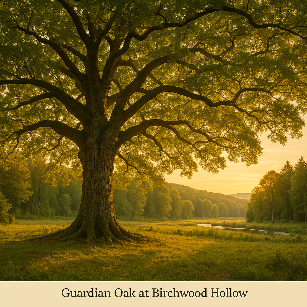 The Guardian Oak at Birchwood Hollow, a 150-year-old white oak with massive canopy